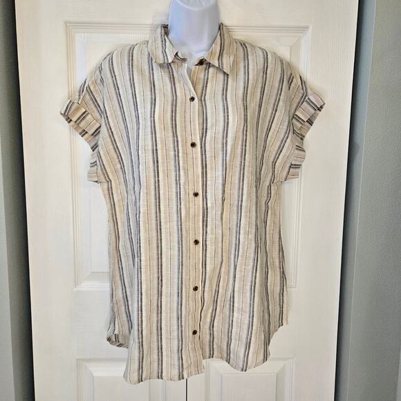 Stitch Fix Como Blu linen blend button up sz med Office work wear beachy NWT - Picture 1 of 8